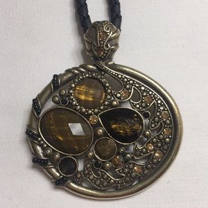 Lia Sophia Antique Gold and Amber Pendant Necklace